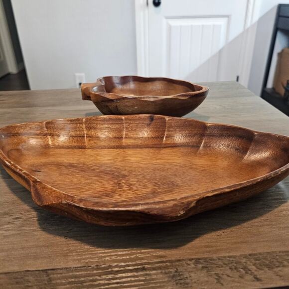 Vintage Monkey Pod Serving Dishes 2 Set Brown Hawaii Philippines Home Decor Boho - Picture 7 of 13